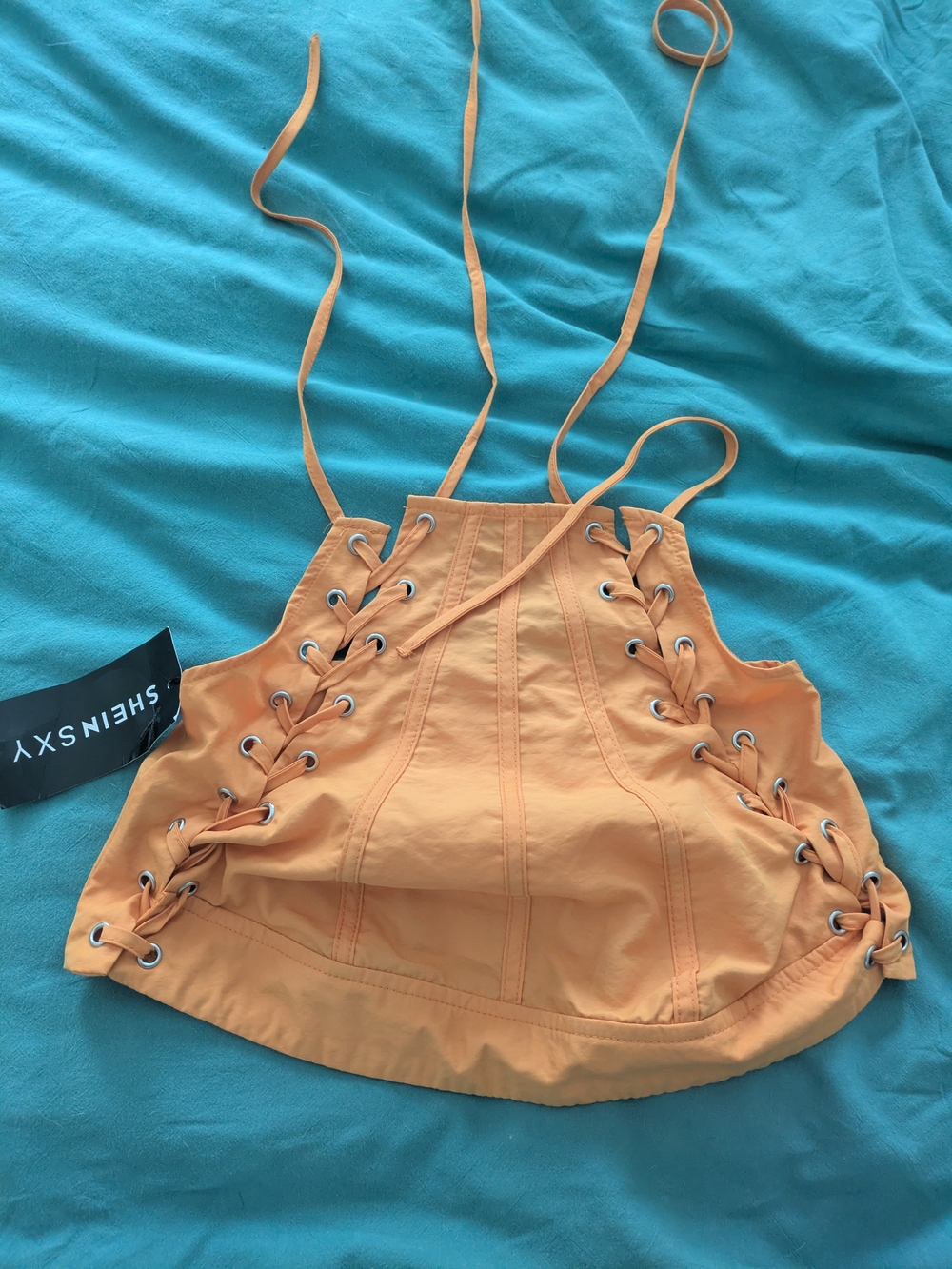 NWT SHEIN Orange Lace-Up Halter Crop Top Size S Club Streetwear Punk